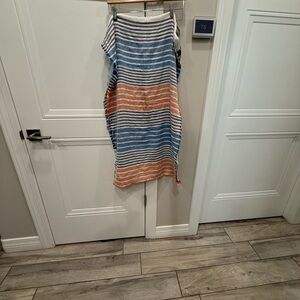 Vince Camuto Asymmetrical Striped Scarf Blue, Orange, and White‎